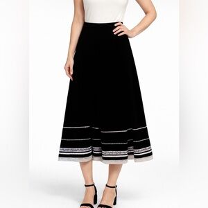 Black Cotton Lace Embellished Full Midi Pin Up Rockabilly Skirt